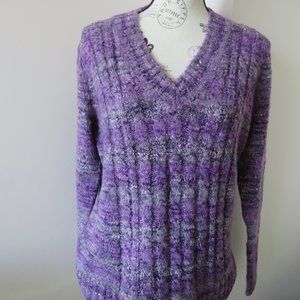 New Purple & Grey V-Neck Knit Sweater by Northern Reflections